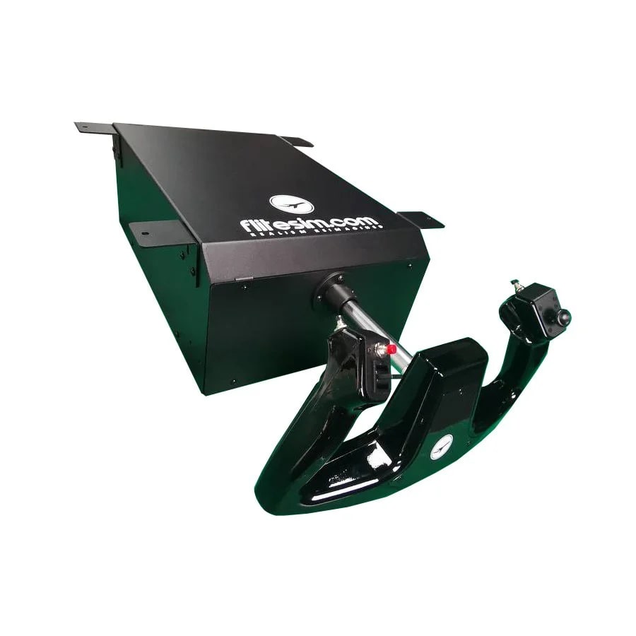 Real FliteSim CLS-60 force-feedback yoke installed beneath a desk