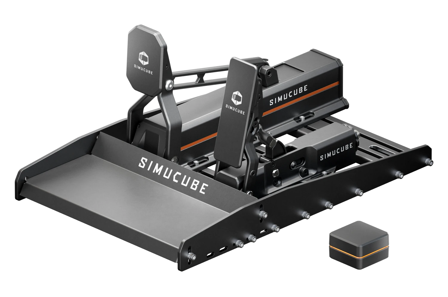 Official Simucube ActivePedal system mounted together on its rigid baseplate