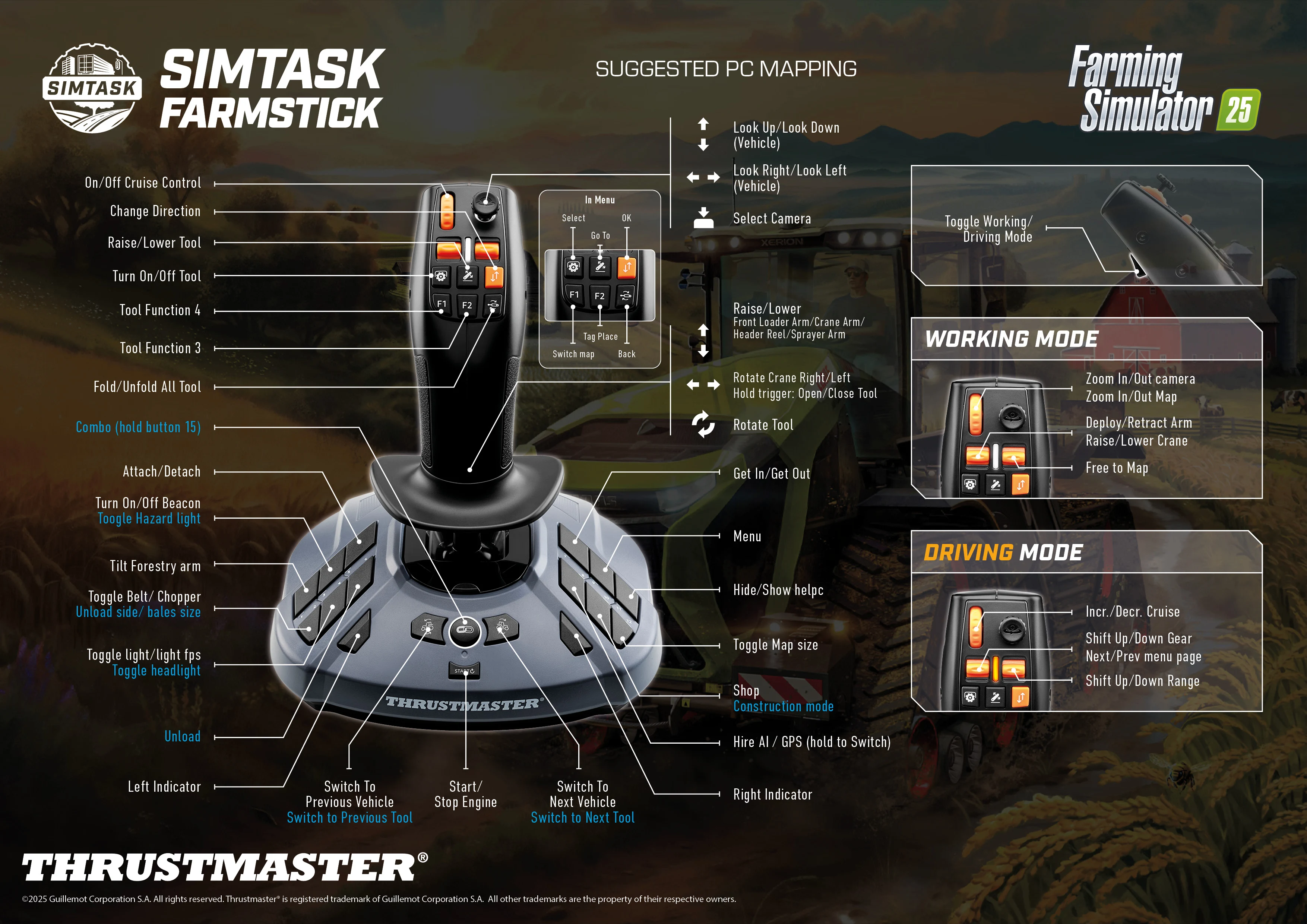 Official Thrustmaster Farming Simulator 25 FarmStick recommended button and axis mapping