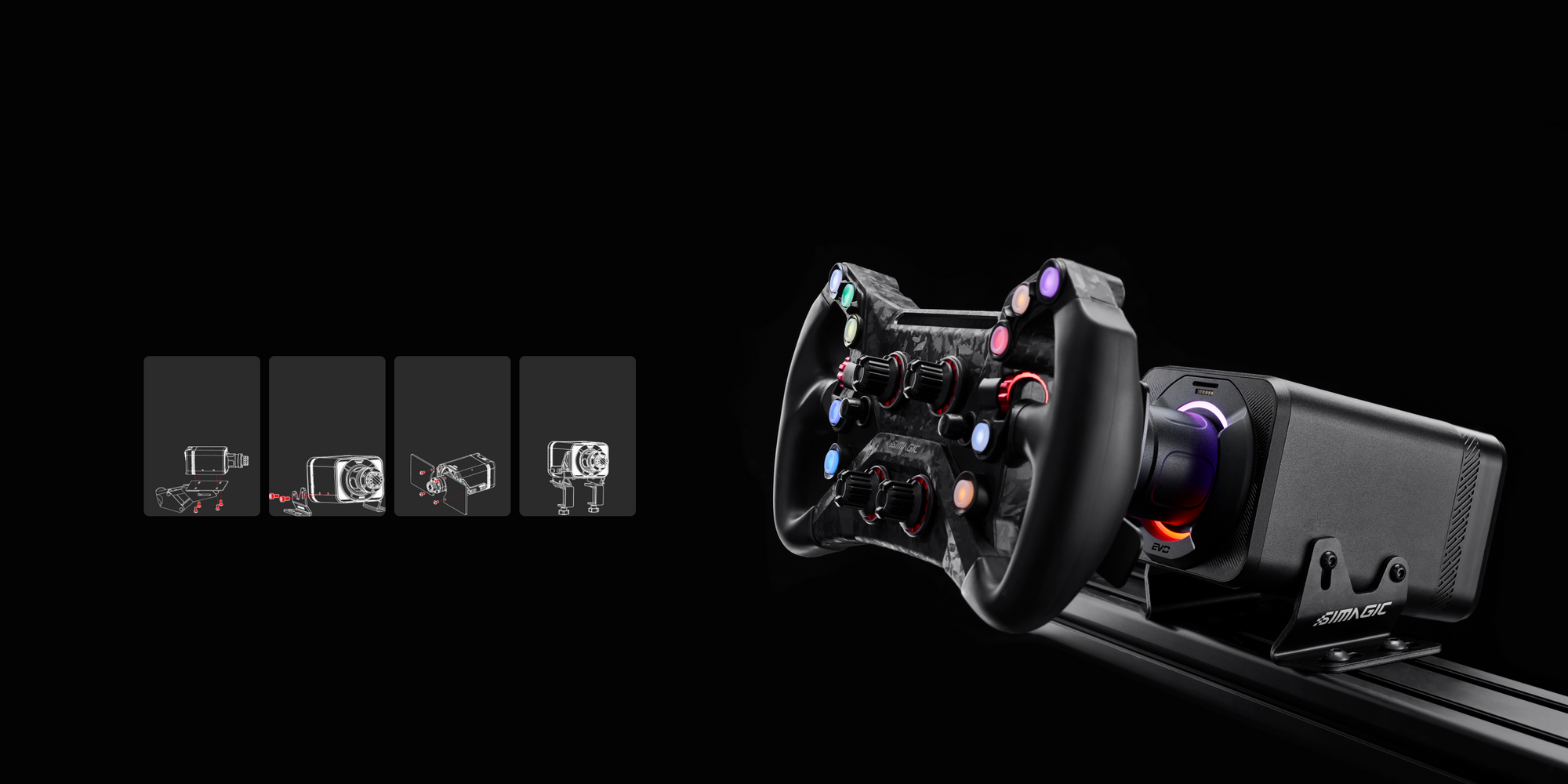 Official Simagic Alpha EVO wheelbase ecosystem graphic
