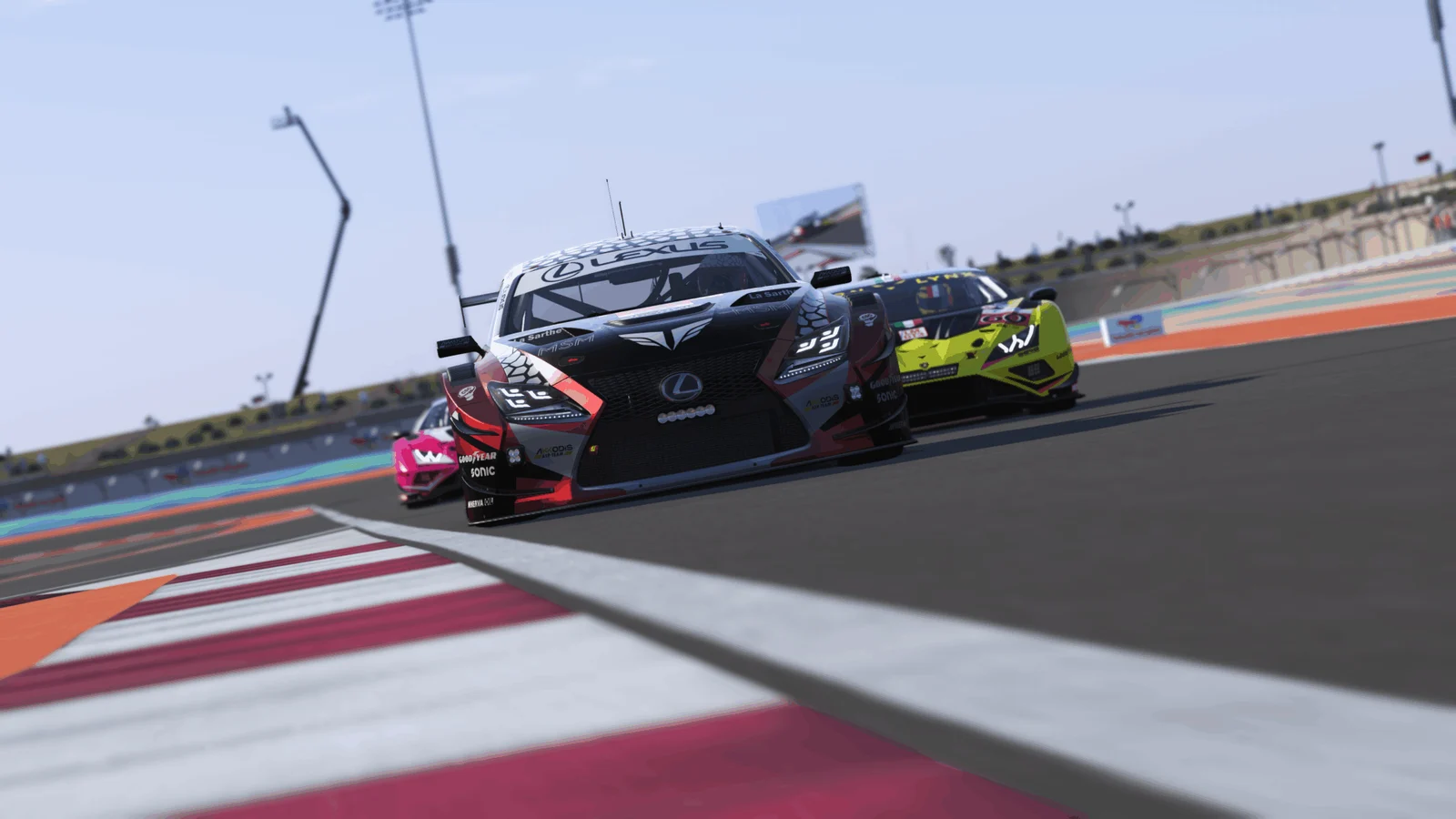 Official Le Mans Ultimate screenshot showing endurance prototype and GT cars racing in changing light