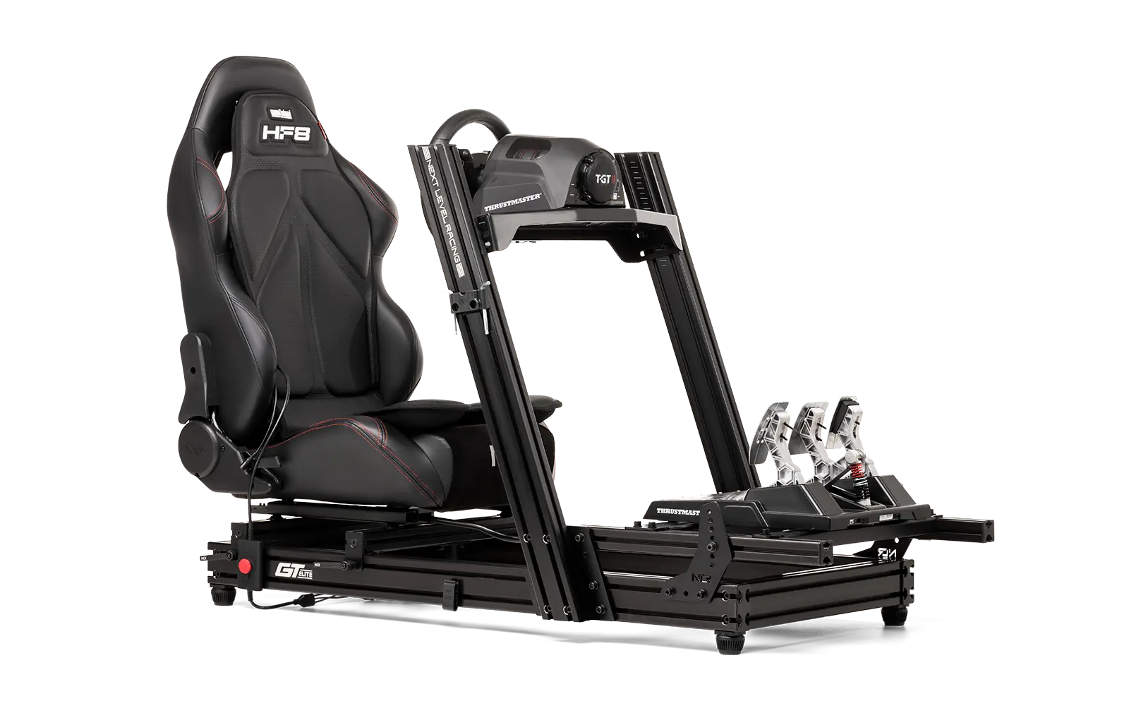 Next Level Racing HF8 haptic pad installed on a complete simulator cockpit