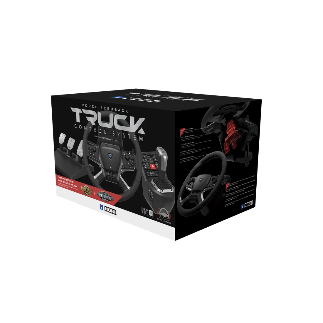 Official HORI Truck Control System retail box showing wheel shifter control panel and three pedals