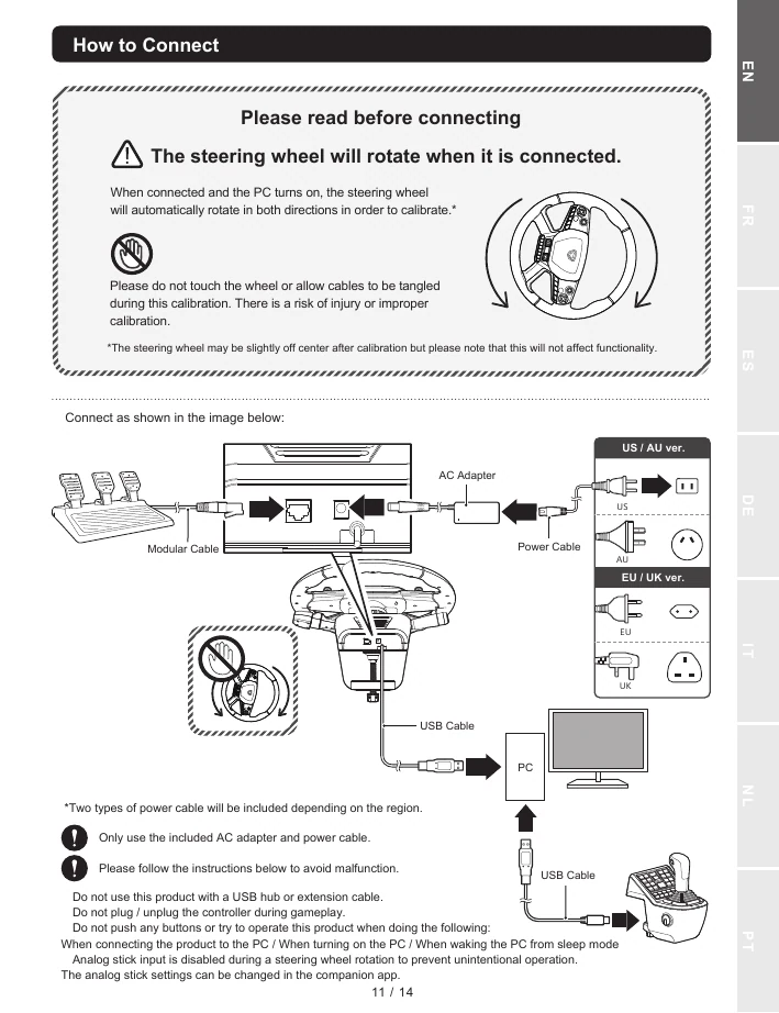 Official HORI Truck Control System manual diagram for wheel shifter pedal USB and power cable routing