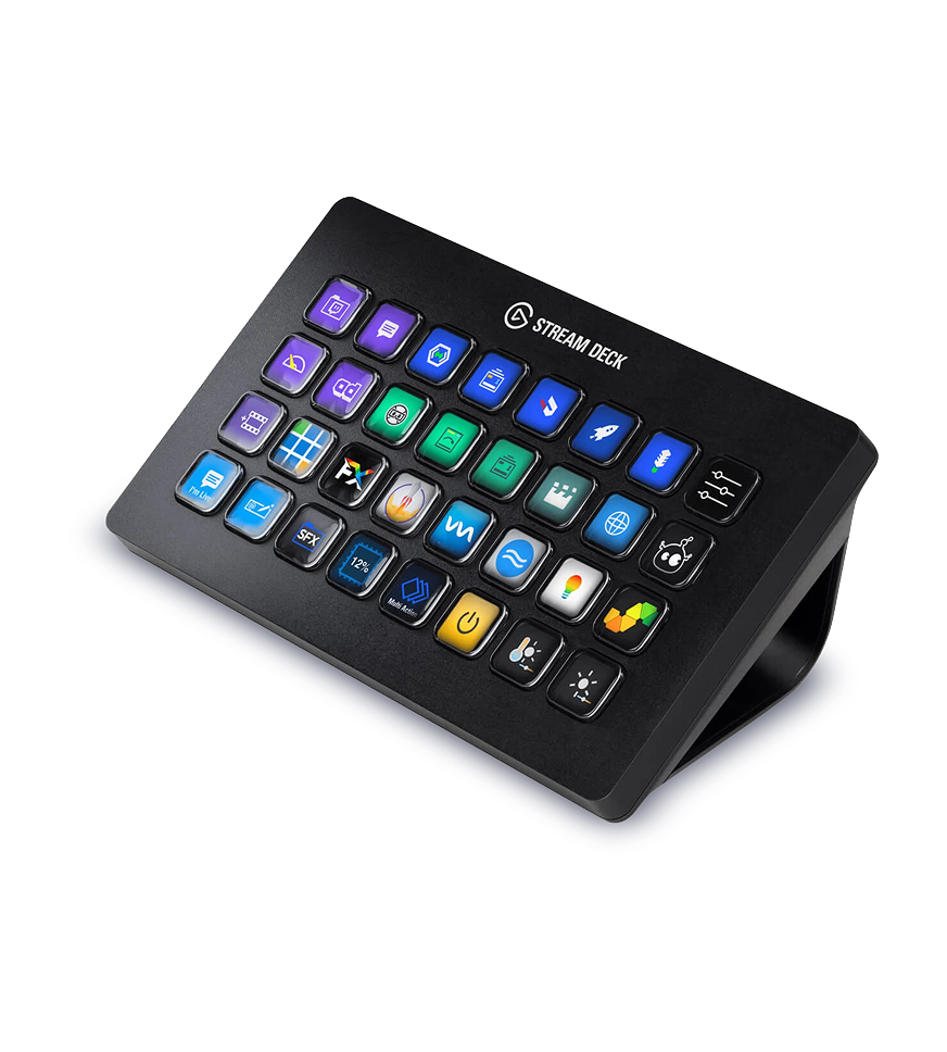 Official installed Elgato Stream Deck XL in use on a real desktop control setup