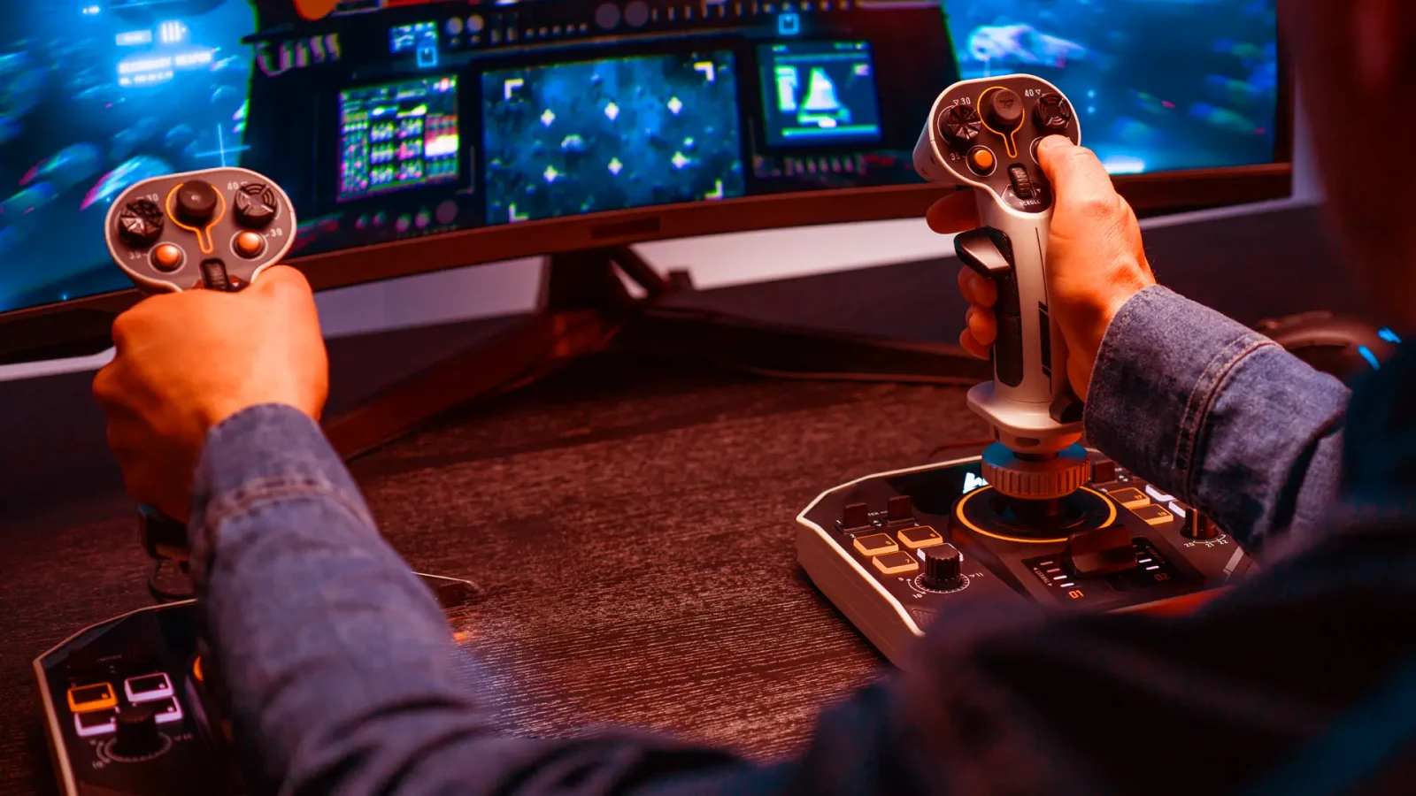 Official Thrustmaster SOL-R 2 HOSAS image showing dual sticks in use