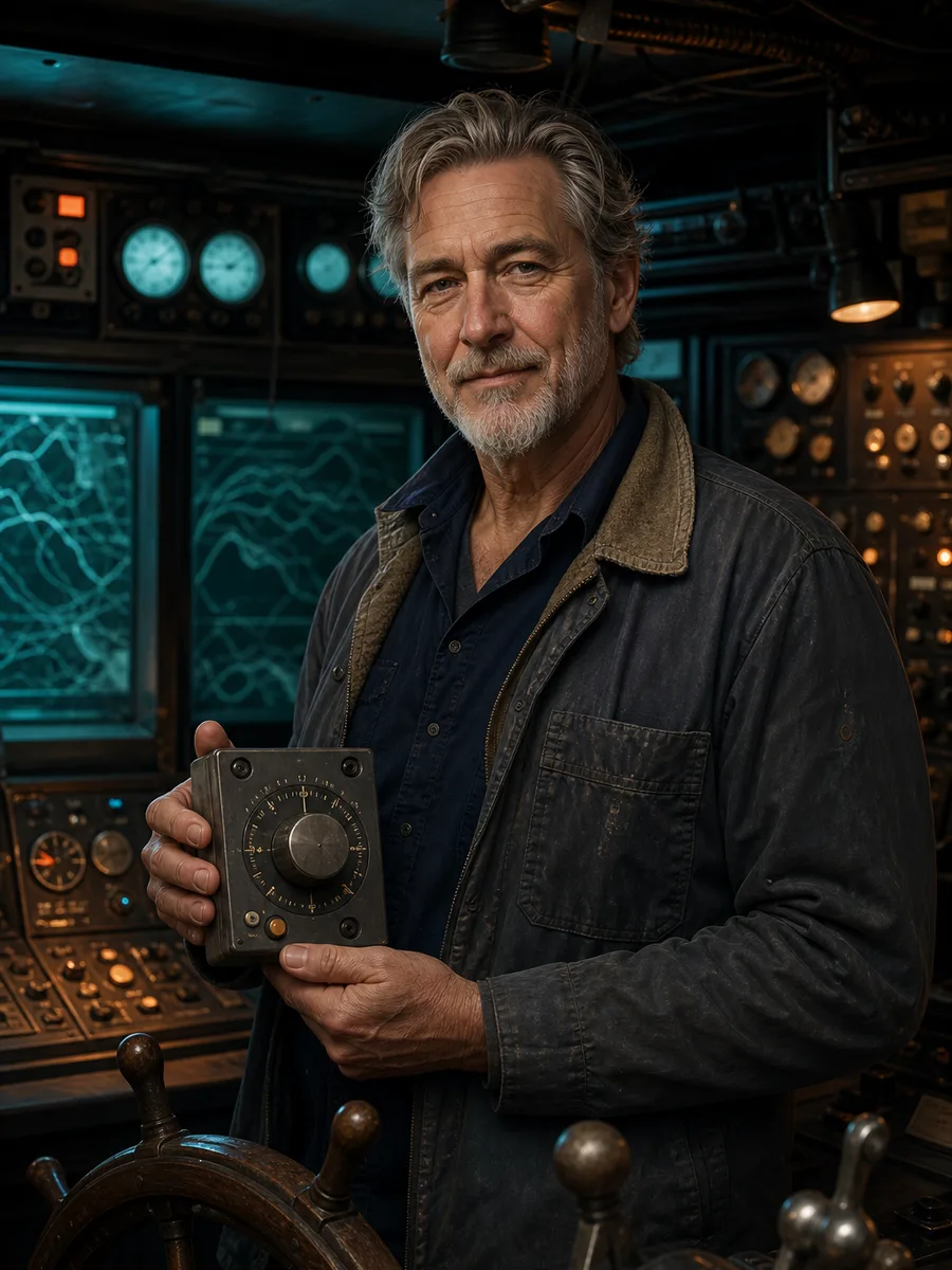 Gus Calder in a compact ship bridge simulator workspace