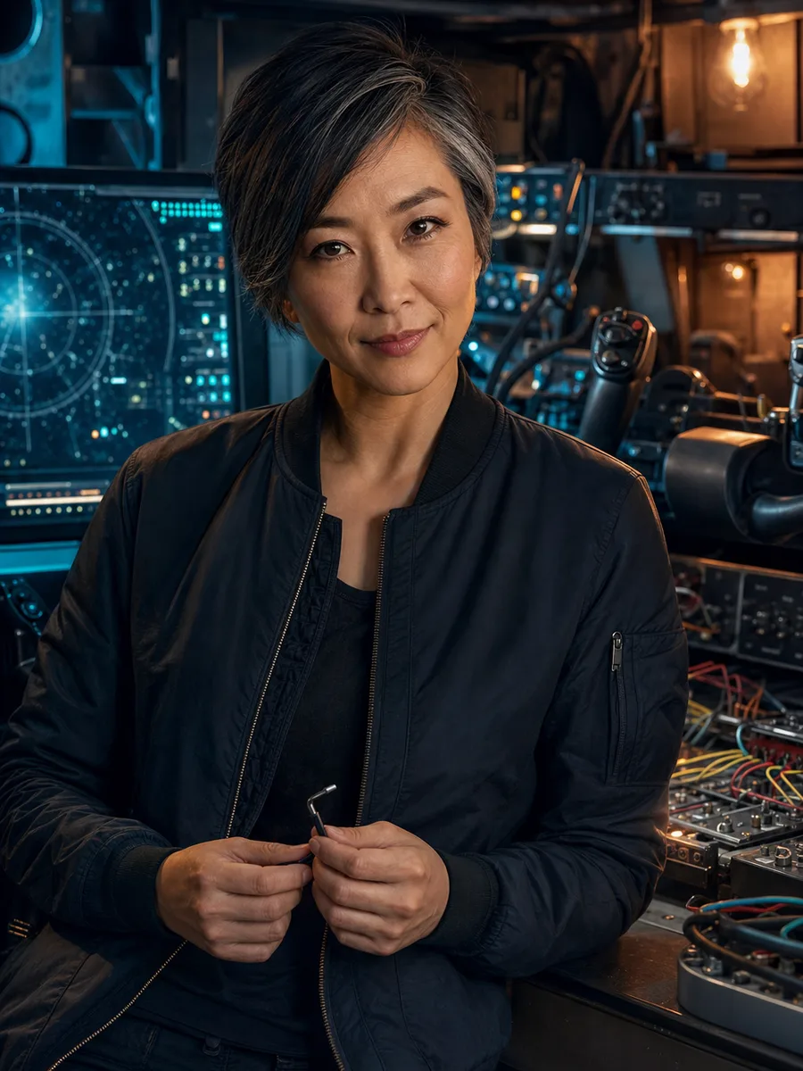 Val Chen in a flight and space sim controls workshop