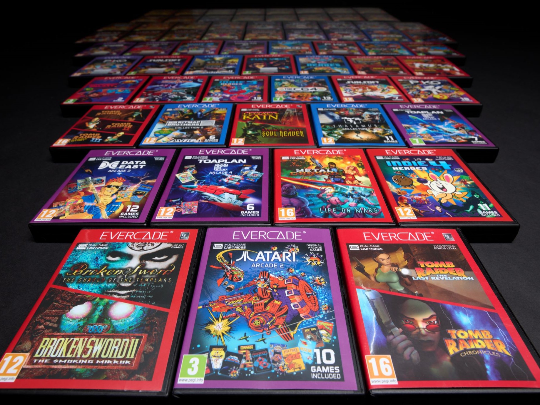 Evercade cartridges and packaging