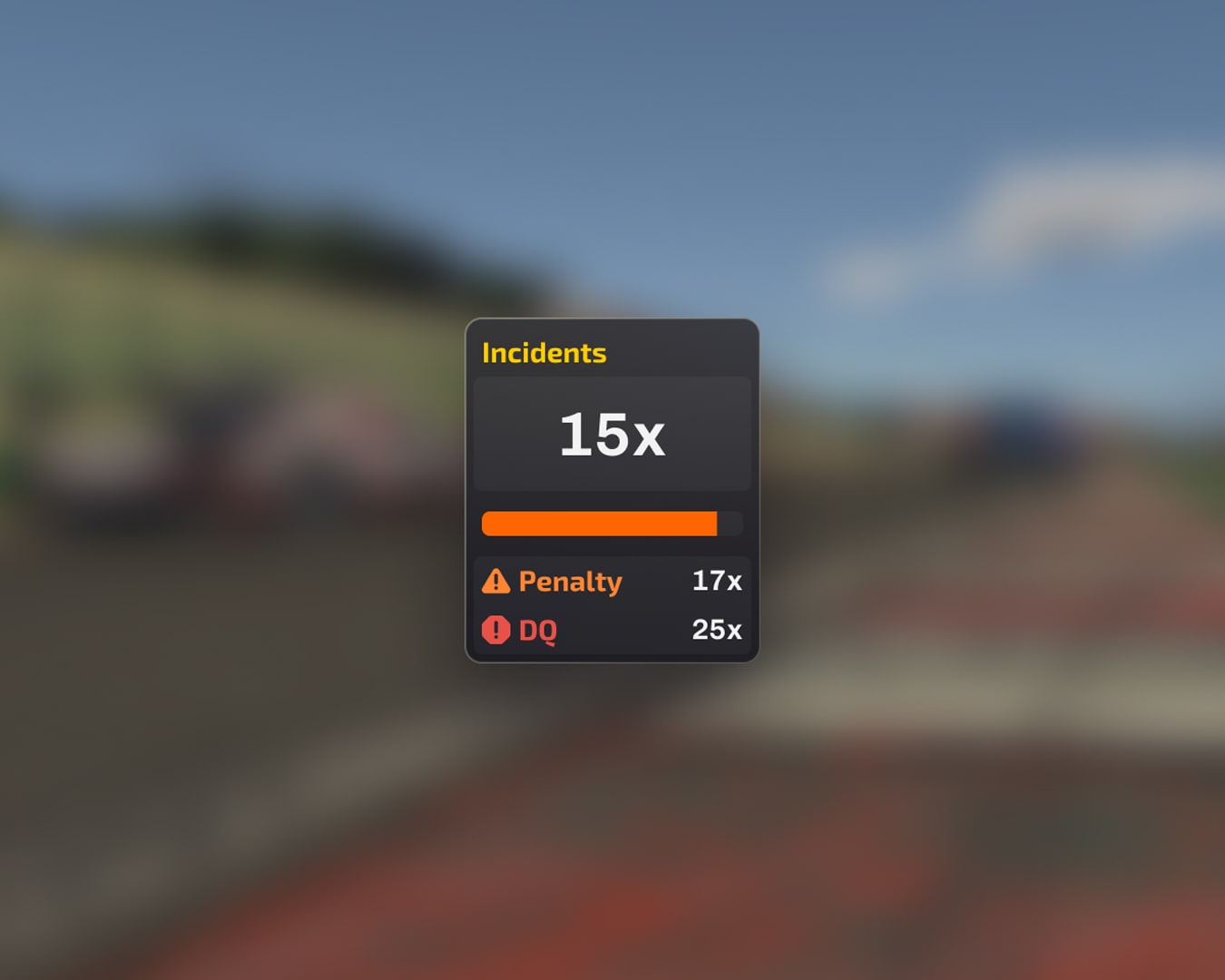 iRacing incident tracker UI widget from the 2026 Season 3 update