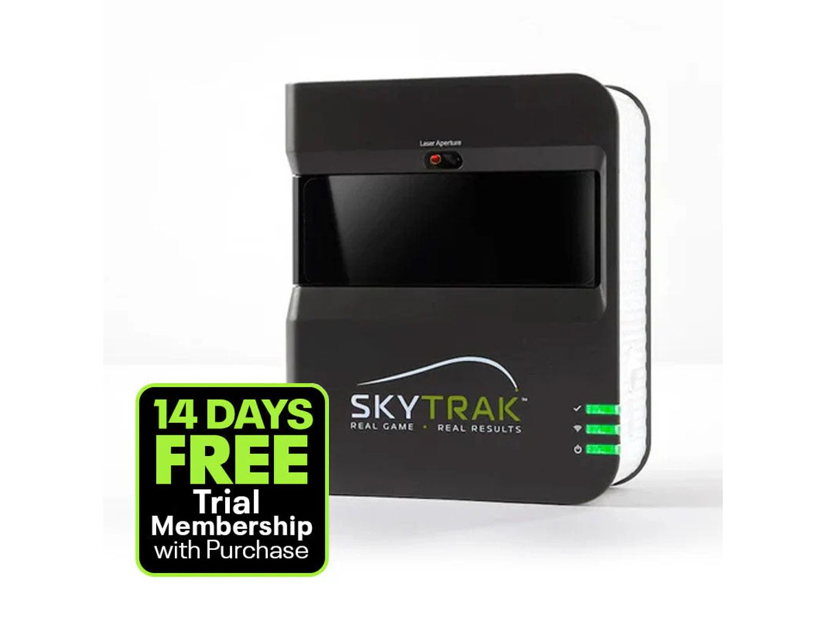 Original SkyTrak launch monitor product photo with trial membership badge