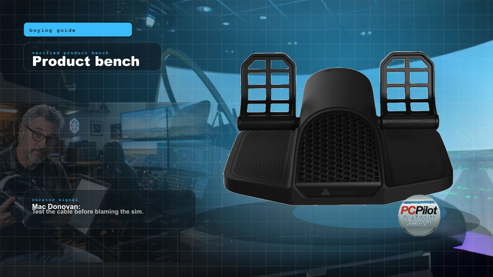 Best Flight Sim Rudder Pedals 2026: Budget Sliders to Pendular and Force Feedback, Ranked cover with Honeycomb Aeronautical Charlie Rudder Pedals — aluminum-framed GA pedals with Hall-effect toe brakes and Mac Donovan
