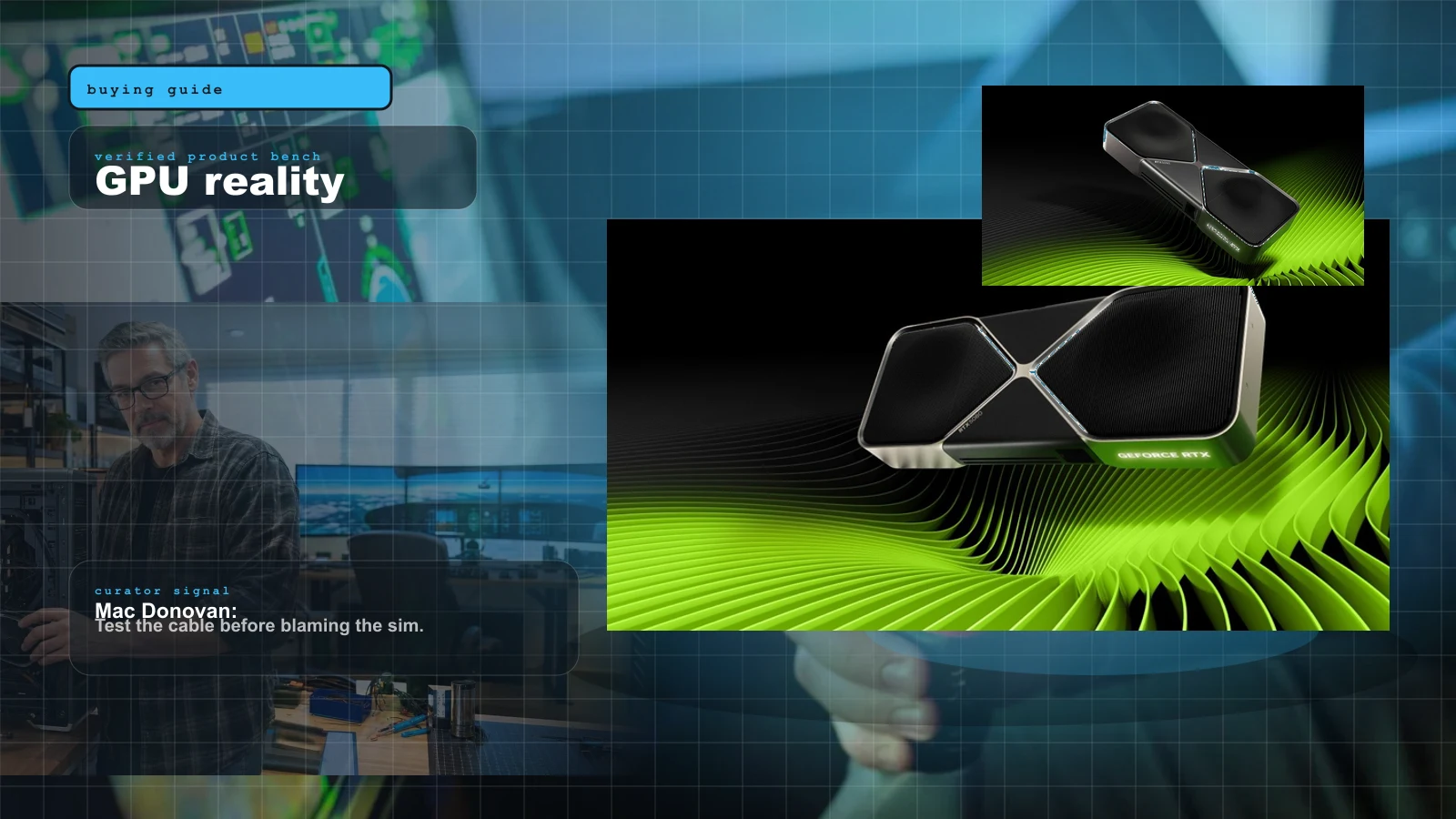 Best GPU for Sim Racing and Flight in 2026: RTX 5080 vs RTX 5090 for MSFS 2024, Triples and VR cover with NVIDIA GeForce RTX 5080 graphics card — the 2026 sweet spot for sim triples and 1440p VR and Mac Donovan