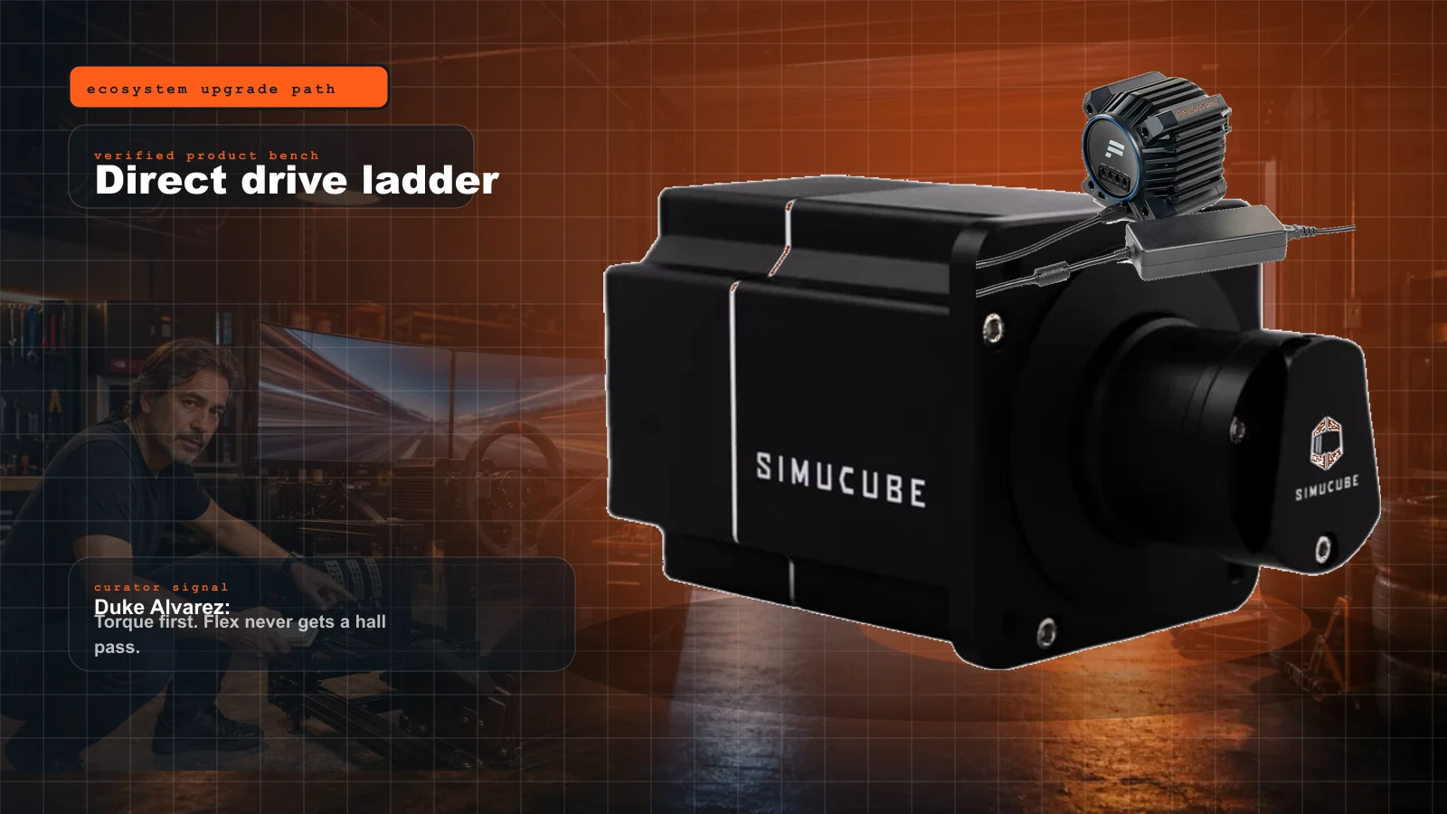 Direct Drive Upgrade Ladder 2026: Logitech, MOZA, Fanatec, Simagic, Asetek, and Simucube Without the Forum Fog cover with Simucube 2 Sport direct drive wheelbase and Duke Alvarez