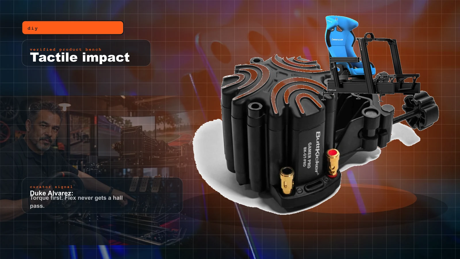 DIY Motion vs Bass Shakers in 2026: The Immersion Upgrade Path That Does Not Start With Four Actuators cover with ButtKicker Gamer PRO tactile feedback transducer and Duke Alvarez