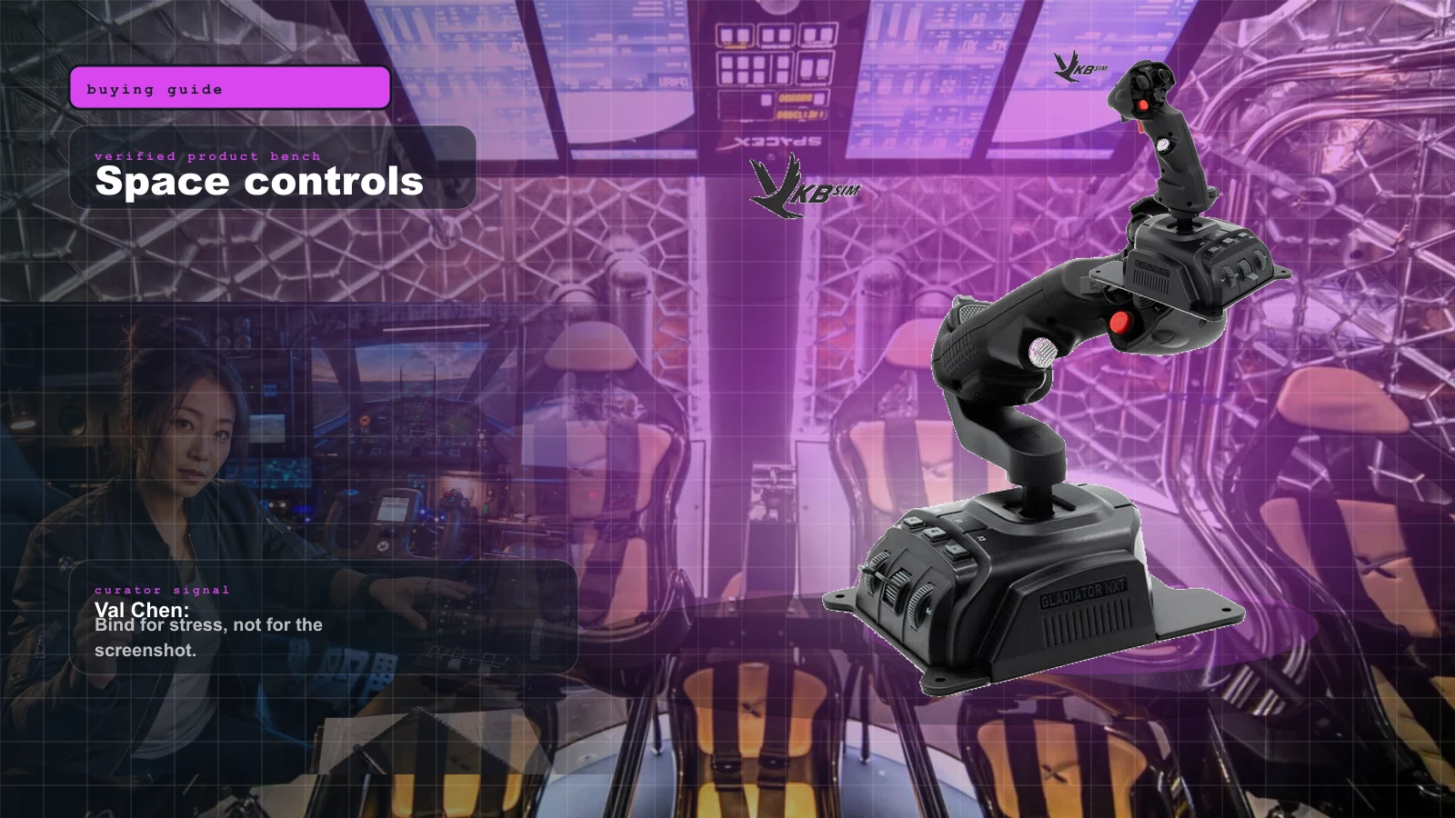 Star Citizen HOSAS Buyer Map 2026: Sticks, Omni Throttles, Mounts, Pedals, Stream Decks, and What to Buy First cover with VKB Gladiator NXT EVO Space Combat Edition joystick and Val Chen