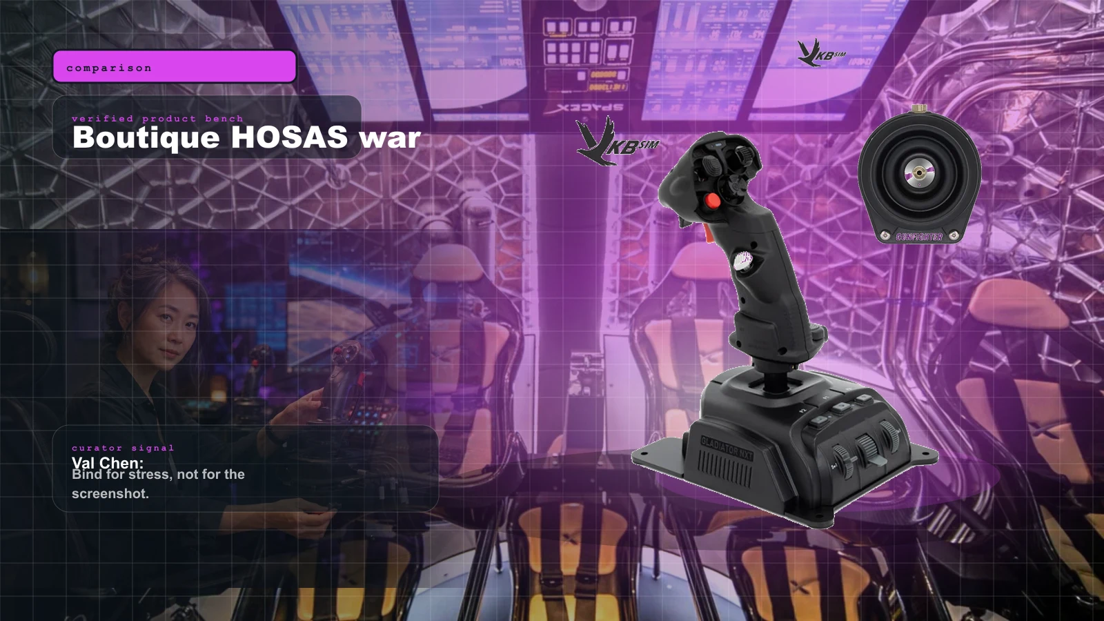 VKB vs Virpil vs WinWing for Space Sims in 2026: Which Boutique HOSAS Brand Should You Buy? cover with VKB Gladiator NXT EVO Space Combat Edition joystick, the default first HOSAS pick and Val Chen