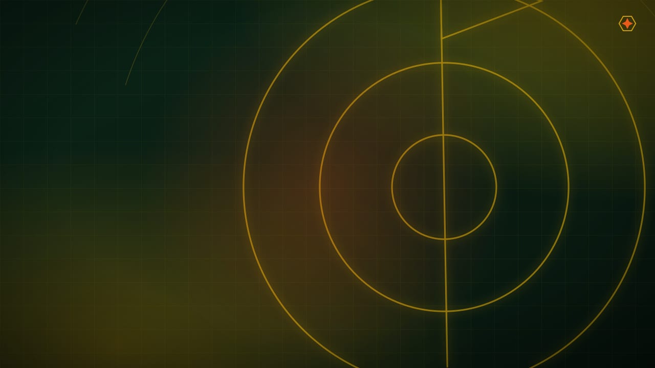 A SkyTrak photometric launch monitor beside a golf ball on a green hitting mat in a dim gold-lit bay
