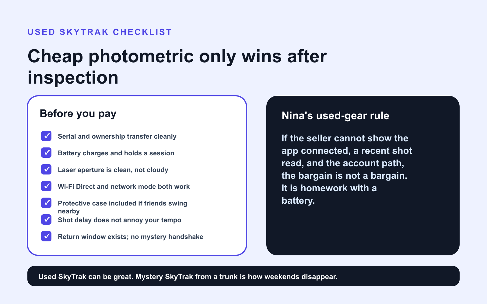 Used SkyTrak inspection checklist infographic