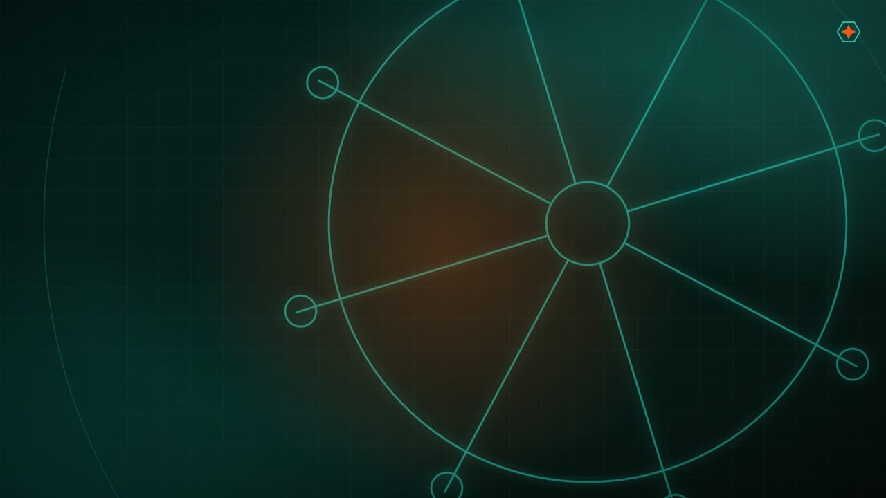 Wide cinematic shot of a darkened ship bridge at dusk, glowing teal radar and chart displays, brushed-metal console