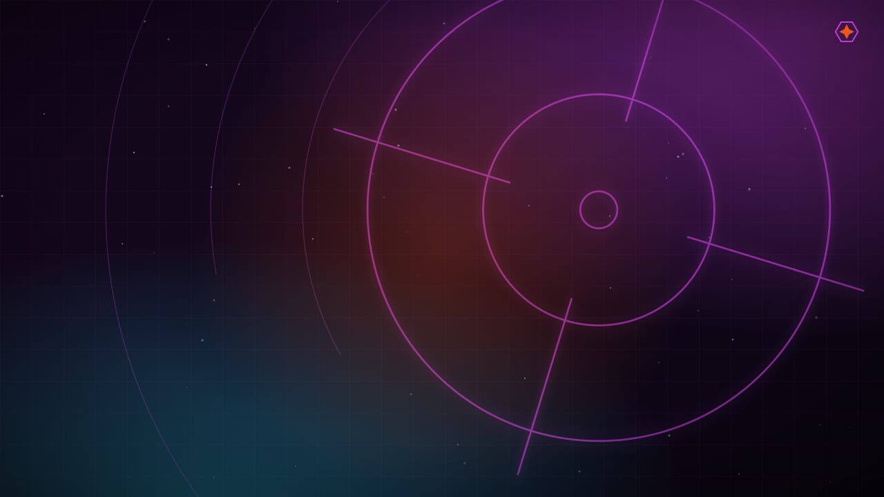 Top-down flat-lay of two space-sim flight sticks on matte black, lit by magenta and cyan side light
