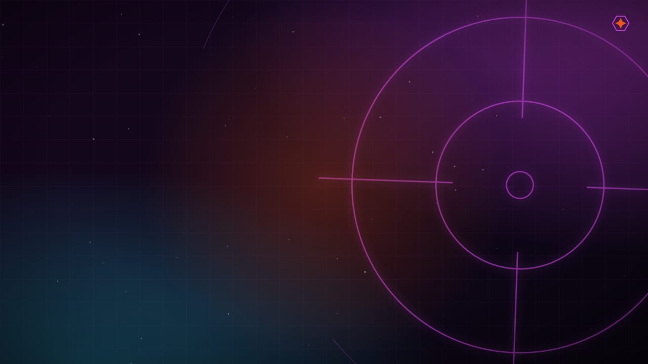 A pilot in a dark cockpit with a head-tracking clip and VR headset glowing in neon magenta and cyan, starfield beyond