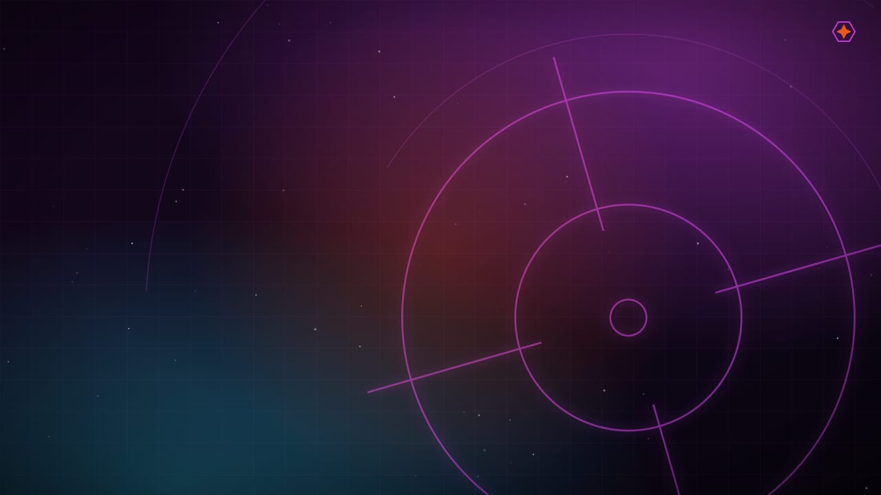 A premium all-metal flight stick gimbal exploded into floating components, edge-lit cyan and magenta